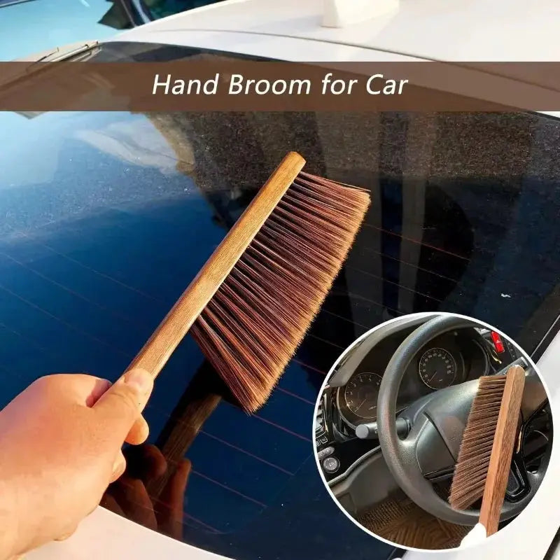 Hand broom with natural wood bristles for car cleaning, anti-static, 1–2 pcs by Simples Market