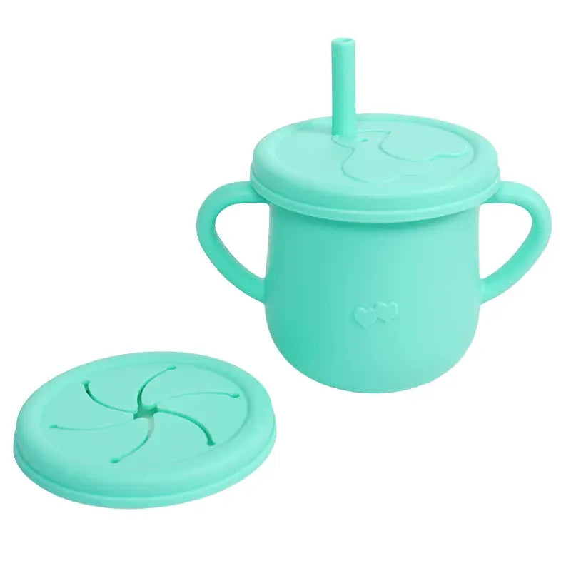 Silicone Baby Straw Cup With Handles And Lids Cute Training Sippy Cup For Toddlers Reusable Feeding Snack Cup