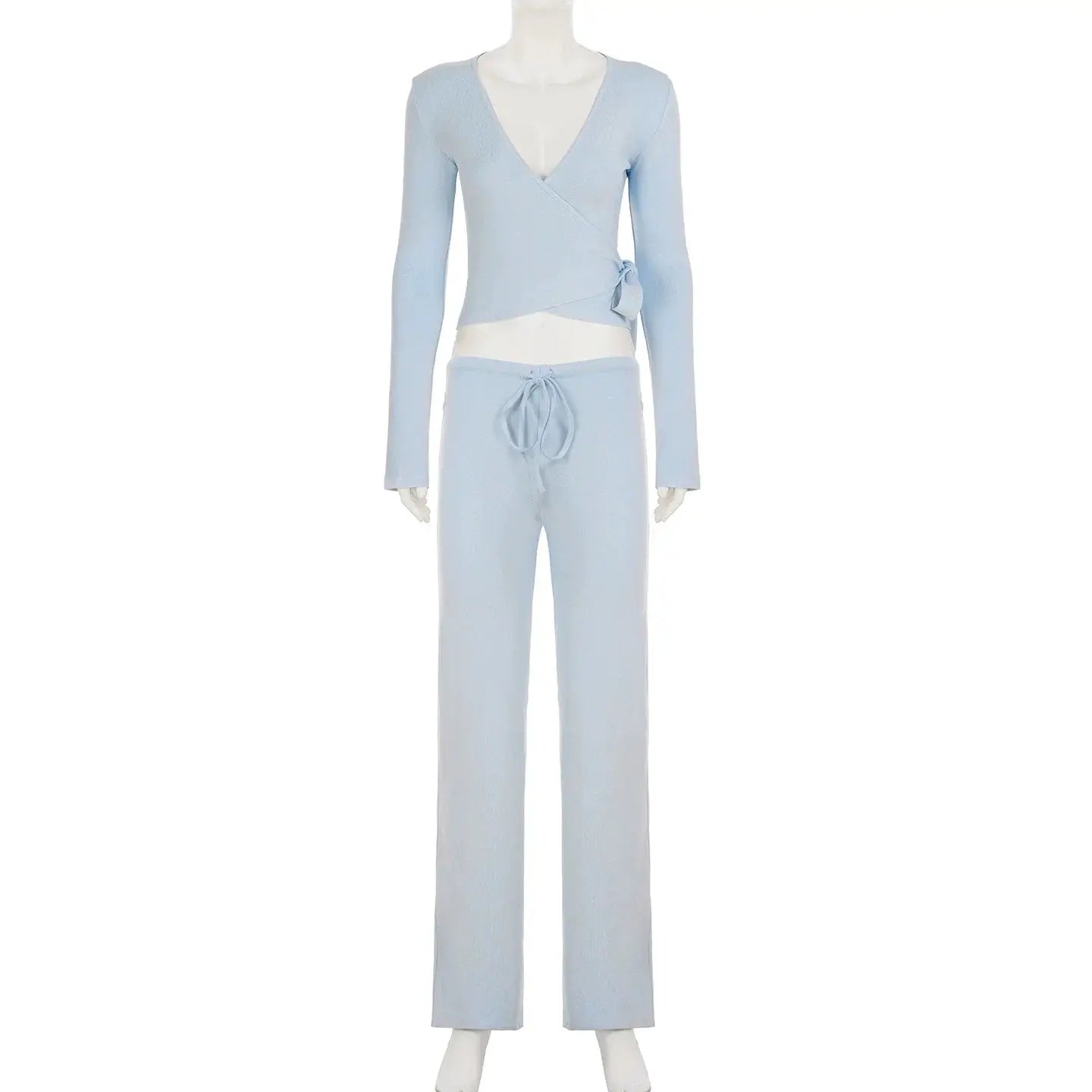 Absobe 2 Piece Leisure Suit Women Flare Sleeve Crop Cardigan Pants
