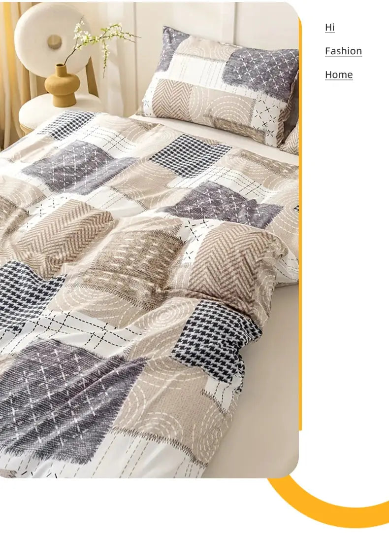 3pc patchwork duvet cover set by Simples Market with 1 duvet cover and 2 pillowcases in beige-gray-white patchwork