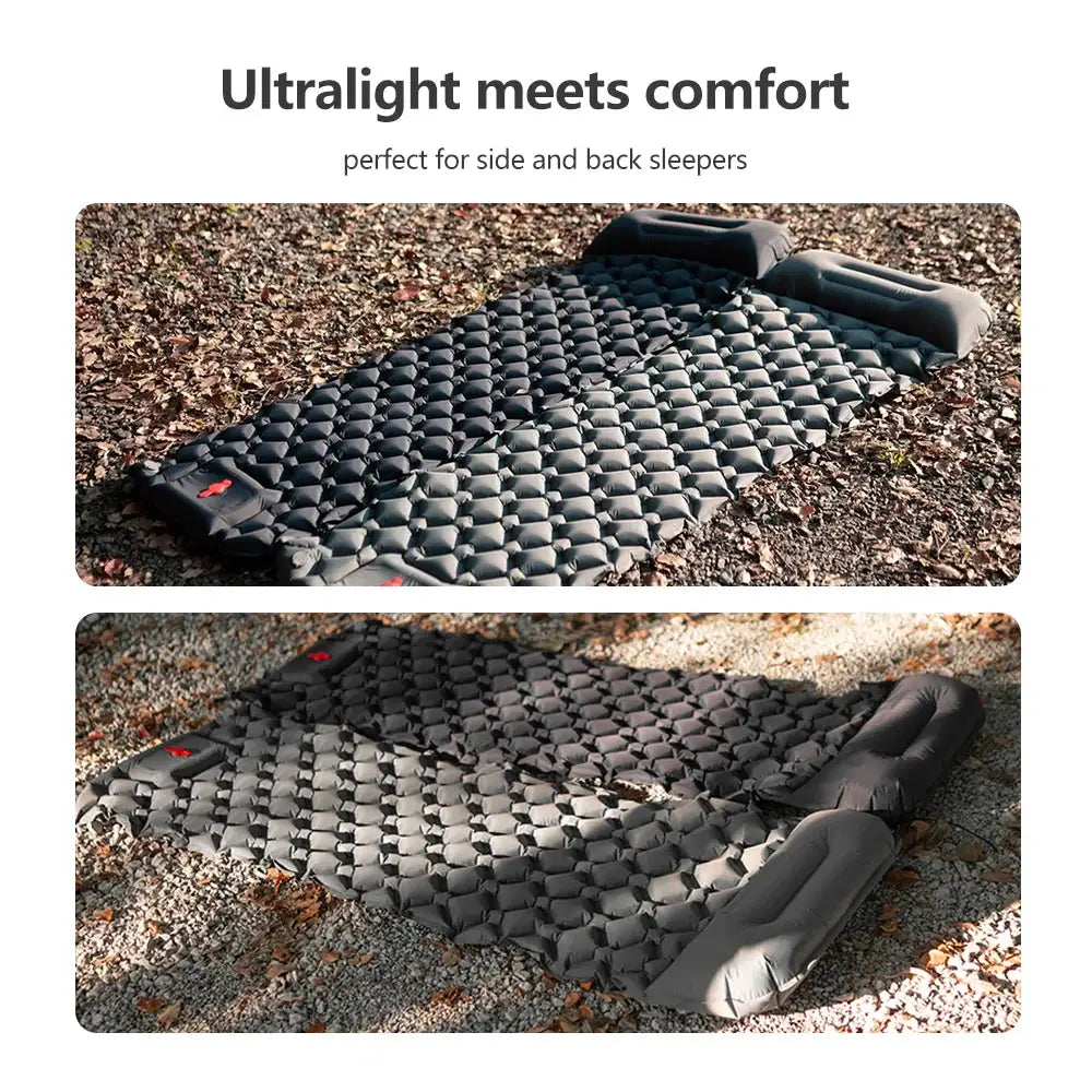 Simples Market TARKA inflatable camping sleeping pad, ultralight black quilted air mattress