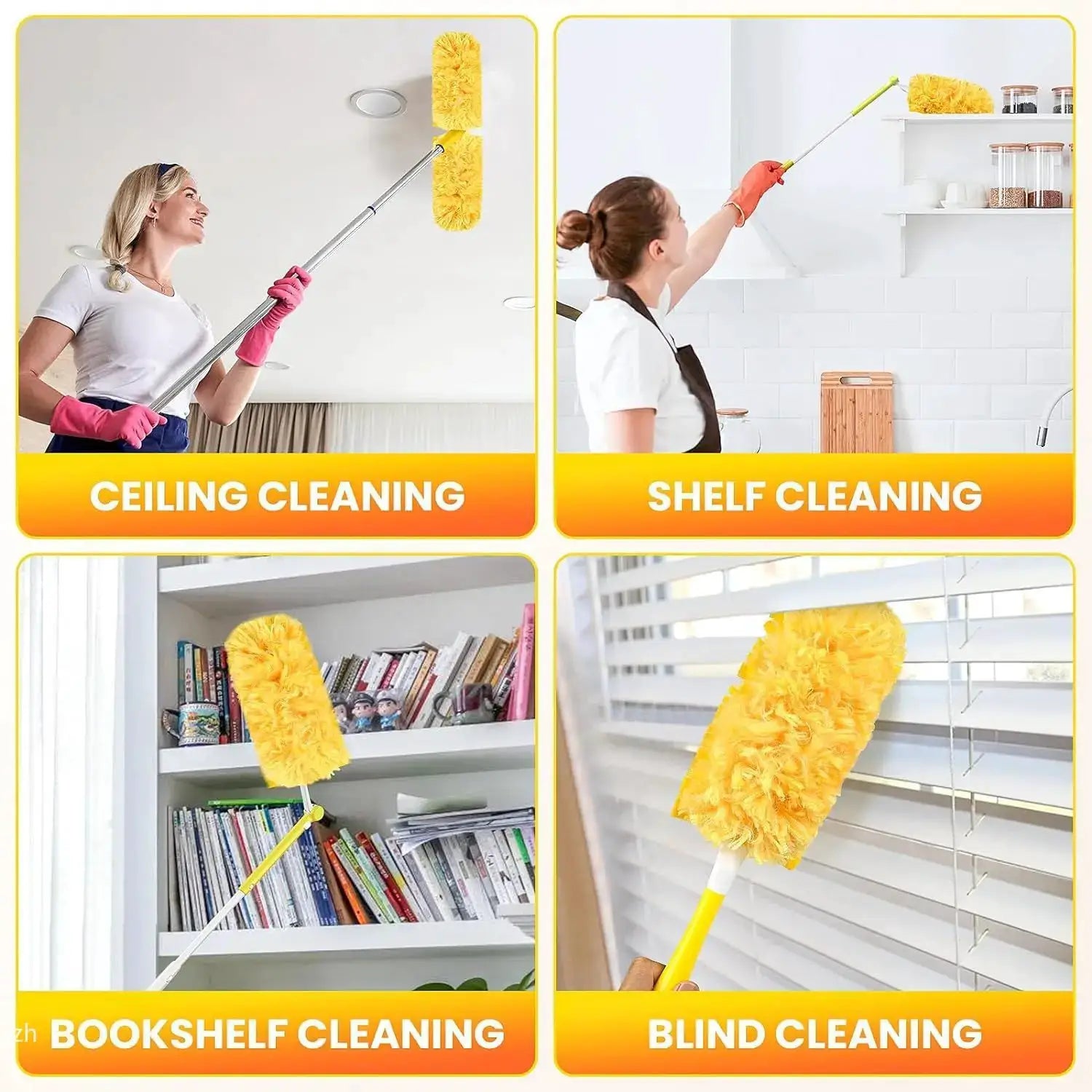 Simples Market 360° electrostatic duster on extendable wand for ceiling, shelf, bookshelf, and blind cleaning