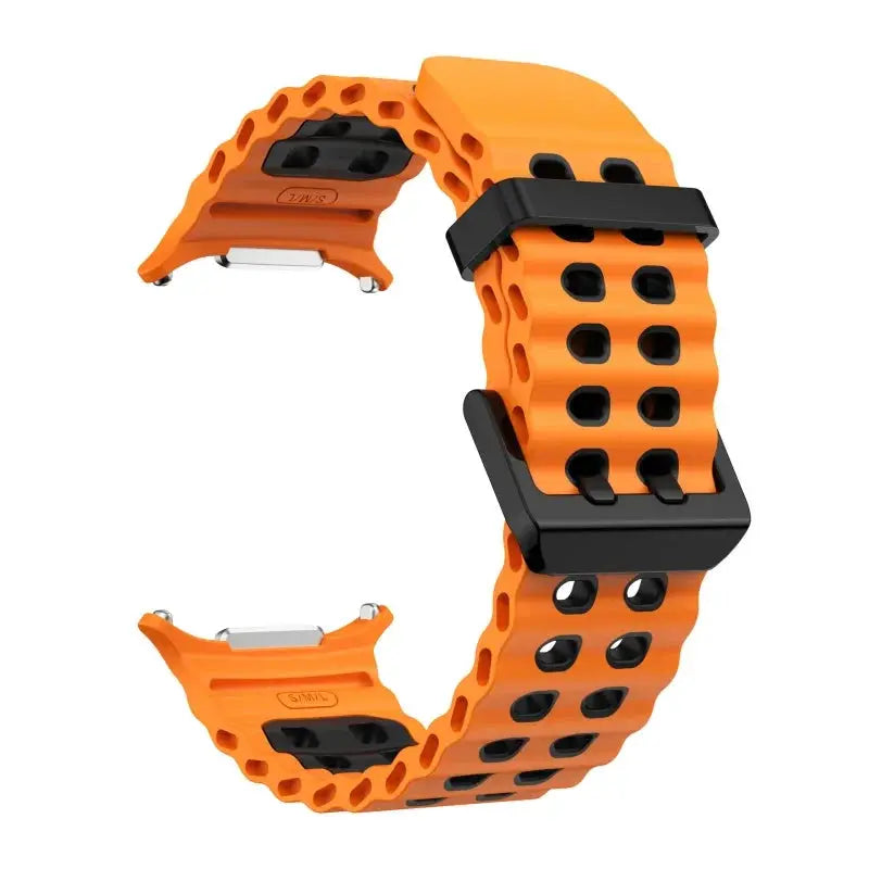 Marine Band silicone strap for Samsung Galaxy Watch Ultra 47mm, orange with black perforated holes.