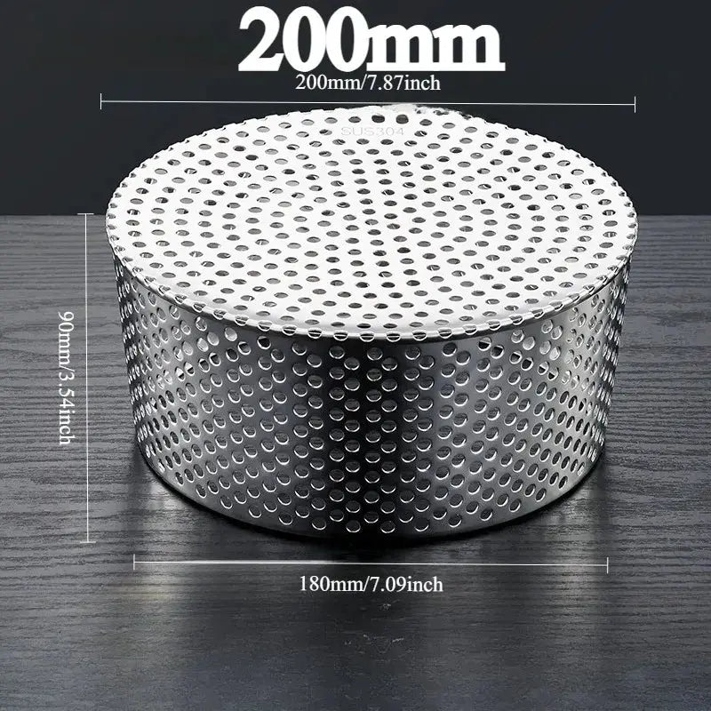 Floor drain insert, Simples Market, 304 stainless steel, perforated round cover, 200mm diameter, anti-rat debris filter