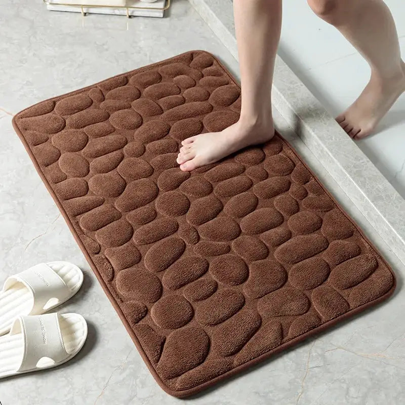 CobbleSafe Cobblestone Embossed Memory Foam Bath Mat With Non Slip Backing For Superior Absorption