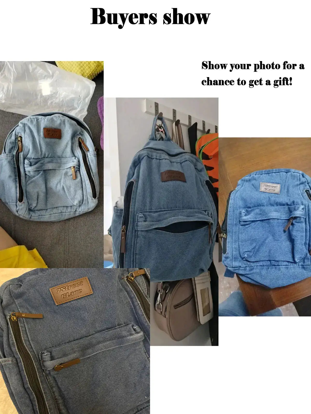 Denim fashion backpacks for school in blue tones with multiple pockets and spacious main compartment