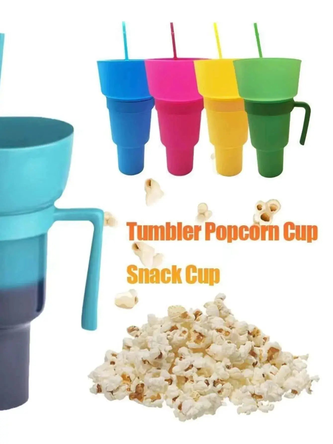 2 In 1 Popcorn Snack Cup With Integrated Beverage Cup And Handle Portable Novel Design For Movies And Parties