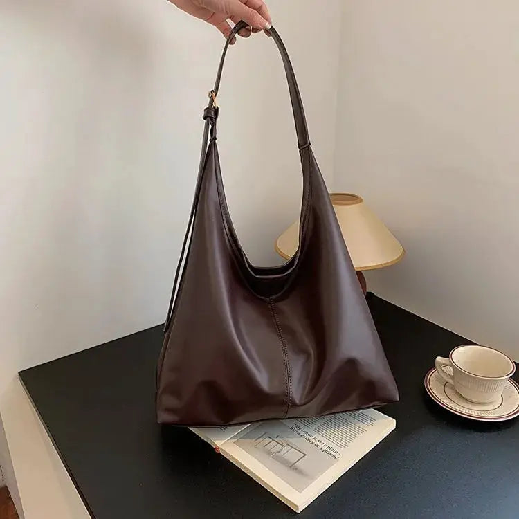 HOMEFISH New Women Commuter Tote Bag Vintage Style Large Capacity Handheld Shoulder Bag PU Leather