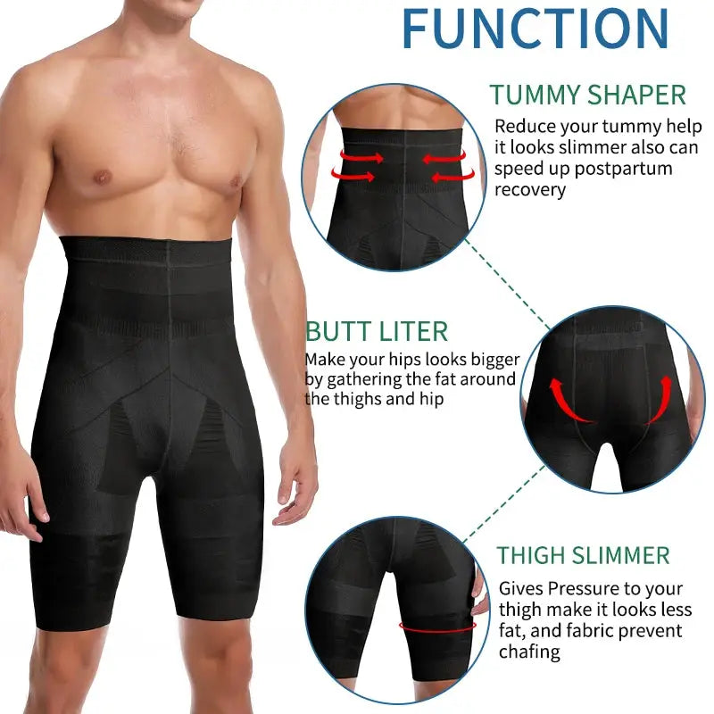Men's black high-waist tummy-control shapewear shorts, Simples Market, size 3XL