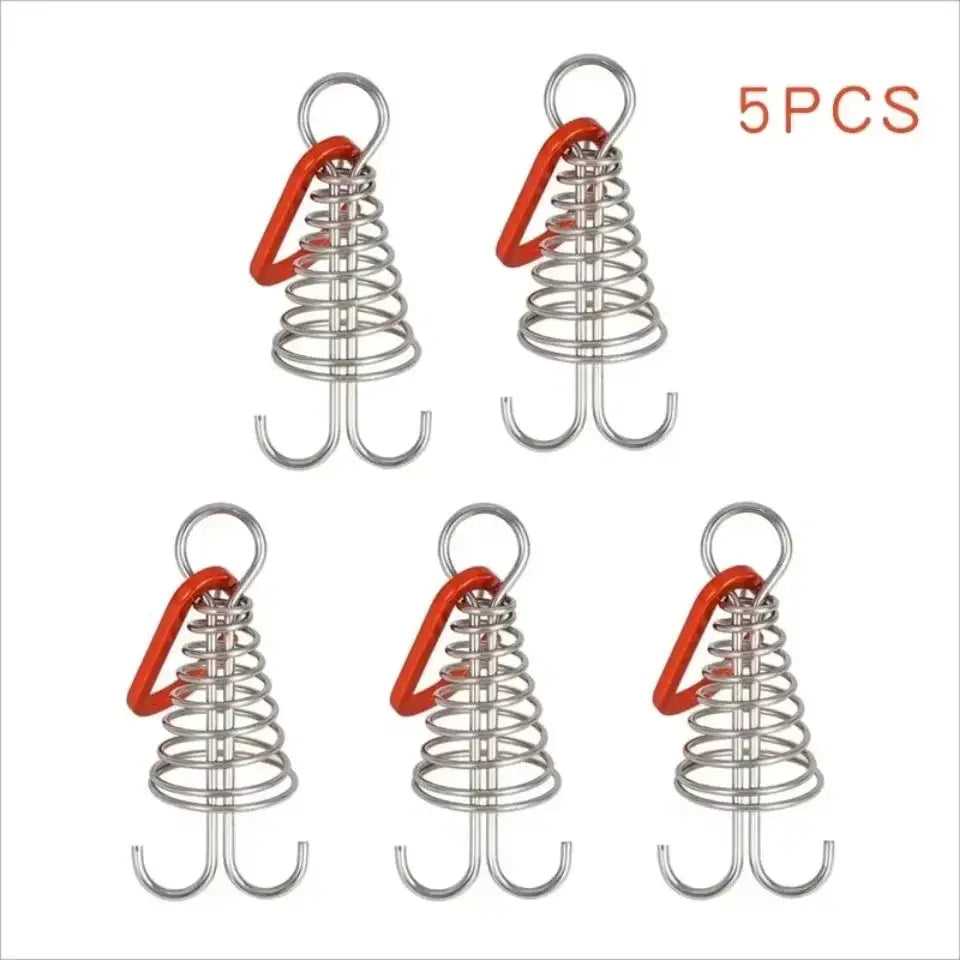 Outdoor camping octopus rope buckle set by Simples Market; stainless steel spring hooks with red clip, 5 pieces