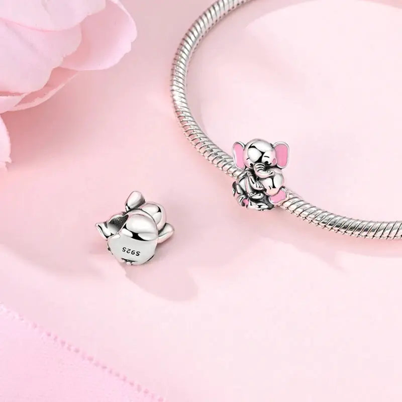 Mother's Day 925 Sterling Silver Heart Charms Beads Dangle For Bracelets Love Mom Jewelry Gift