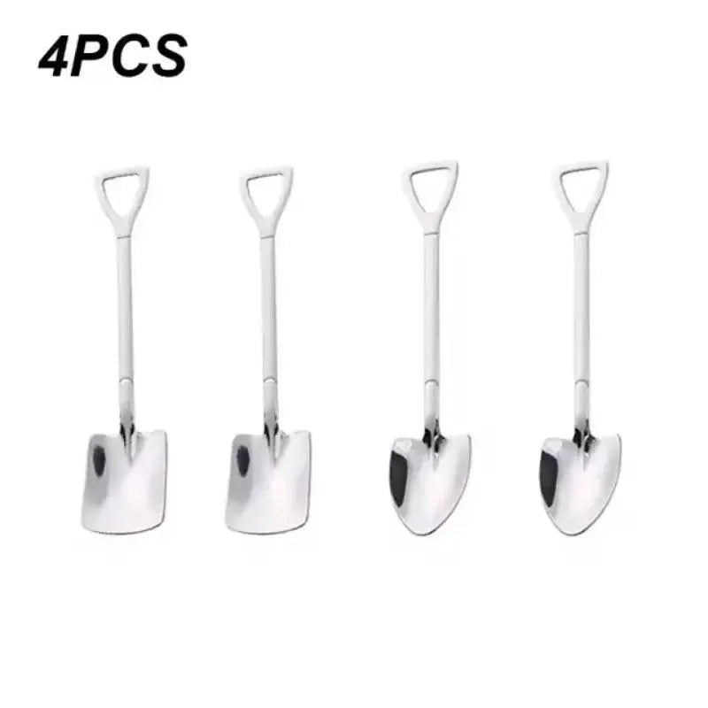 Shovel Shaped Stainless Steel Dessert Spoons Set 1 2 4 Pieces Ice Cream Coffee Tea
