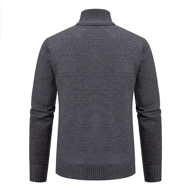Simples Market gray cashmere padded men's knitted sweater coat, back view with ribbed cuffs.