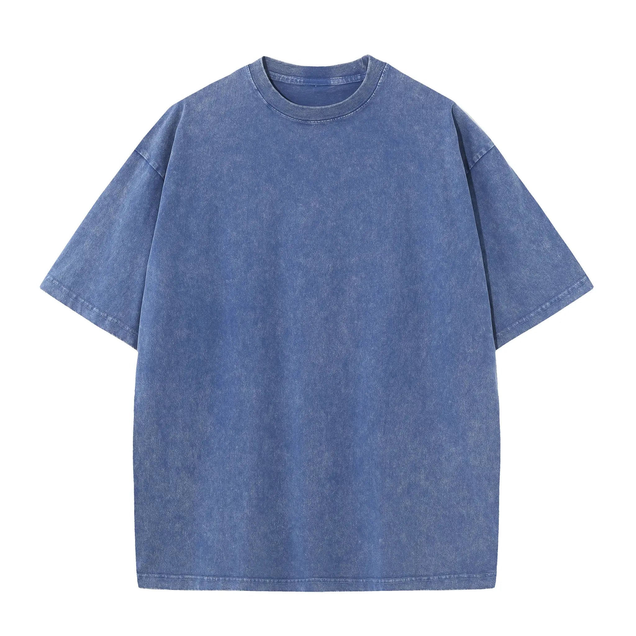 Men's Summer Pure Cotton Distressed Retro Drop Shoulder T Shirt Solid Color Loose Casual Breathable Tops