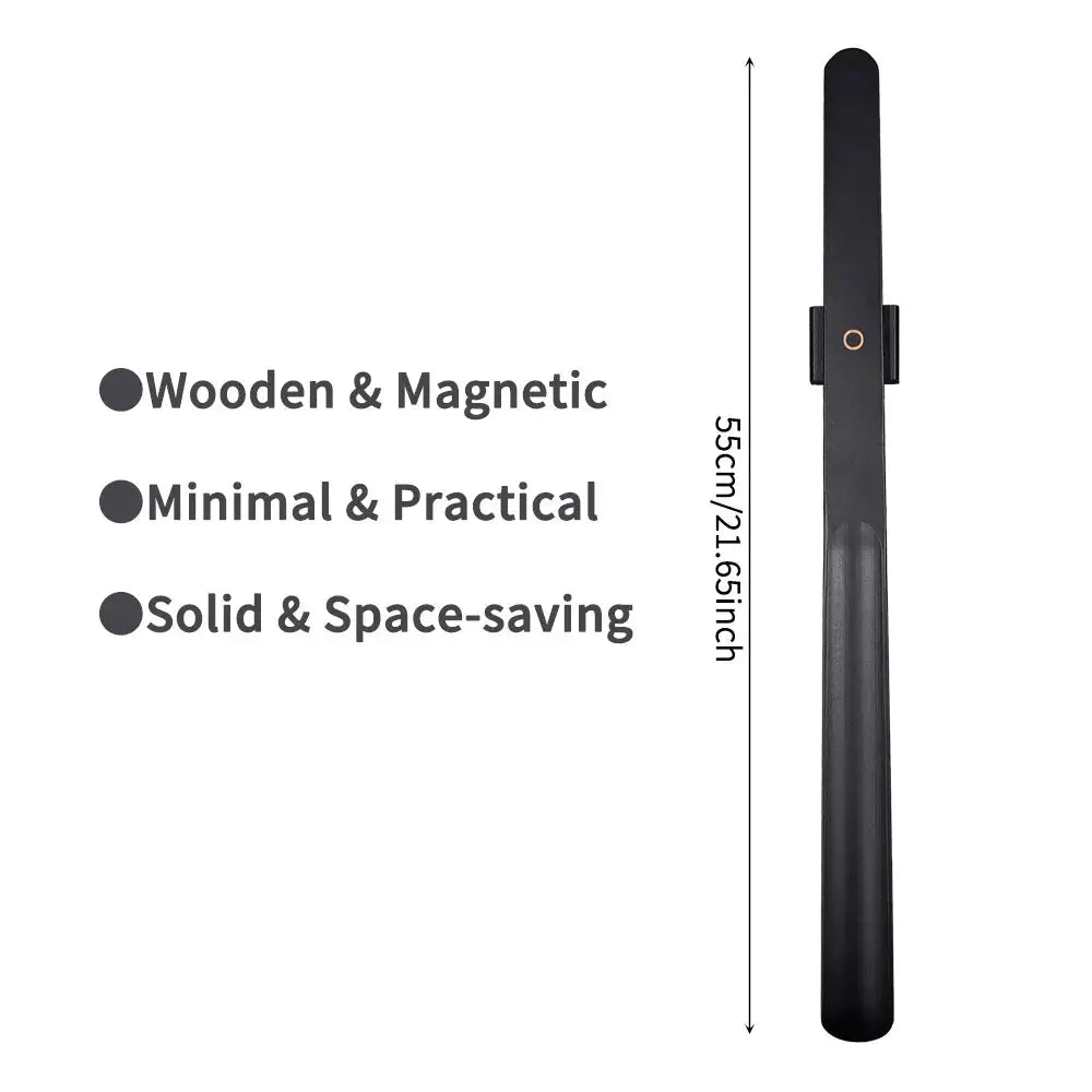 Simples Market shoe horn, premium beech wood, 55 cm long with magnetic base and no-bend design.