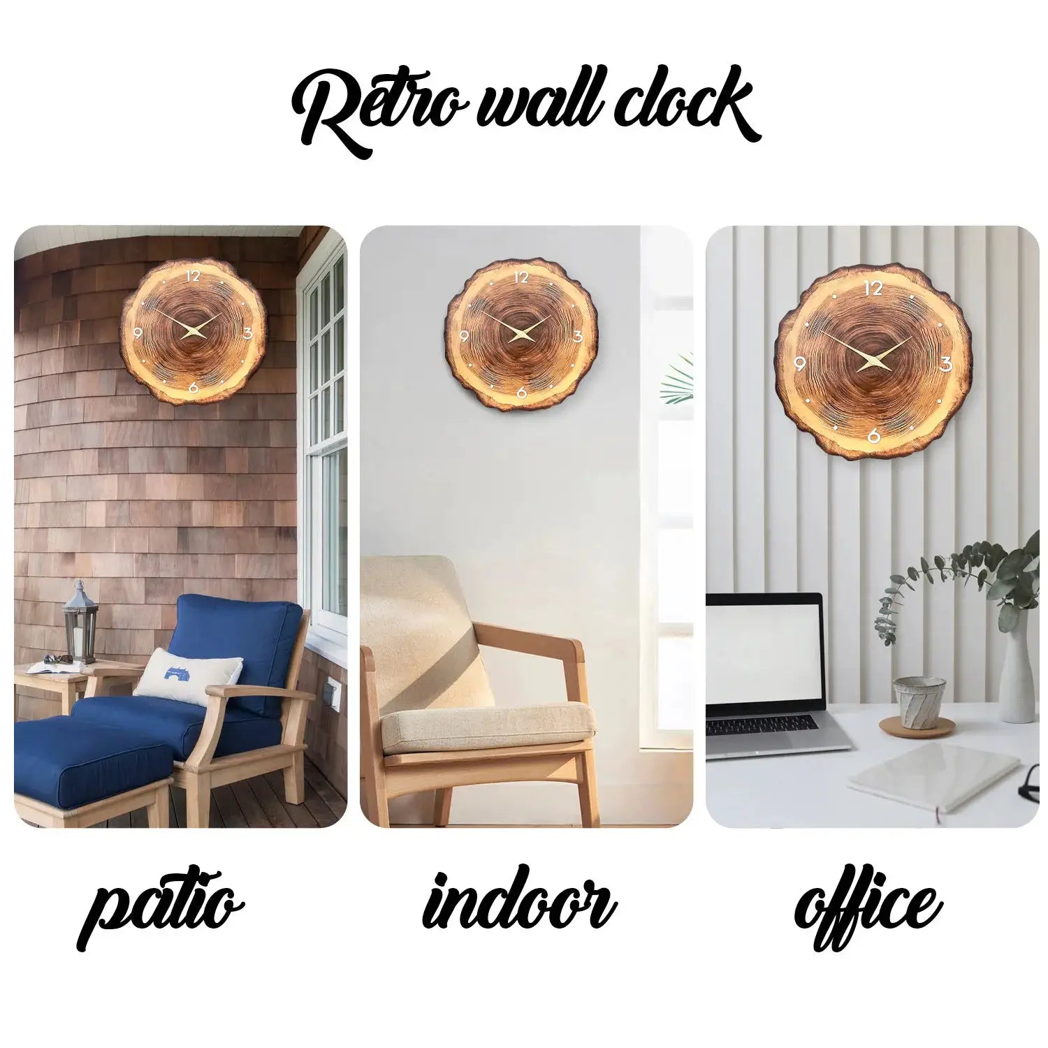 Wooden ring-veneer wall clock by Simples Market with flat cross-section texture and silent movement
