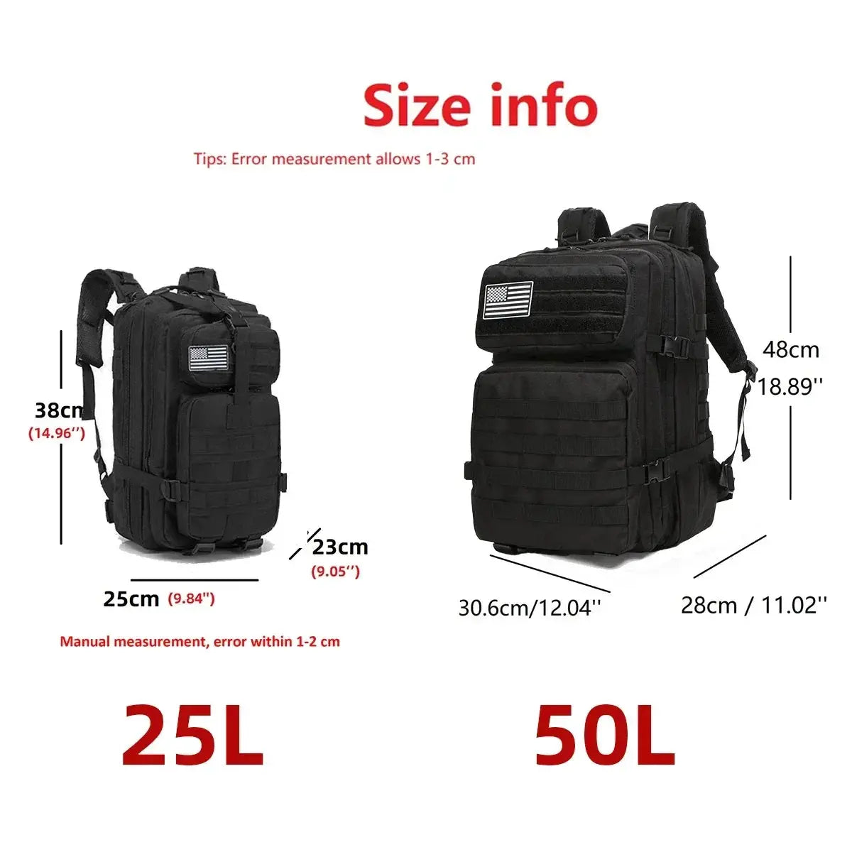 SummitGuard Tactical Backpack 25L And 50L With Ergonomic Curve Back System For Comfortable Hiking And Camping
