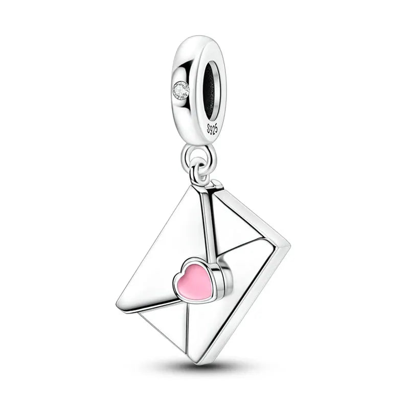 Mother's Day 925 Sterling Silver Heart Charms Beads Dangle For Bracelets Love Mom Jewelry Gift