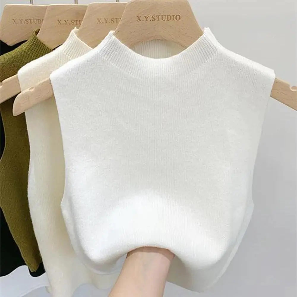 NovaWeave Womens Knit Vest Tank Top Cropped Solid Color Camisole With Half Turtleneck For Spring To Autumn