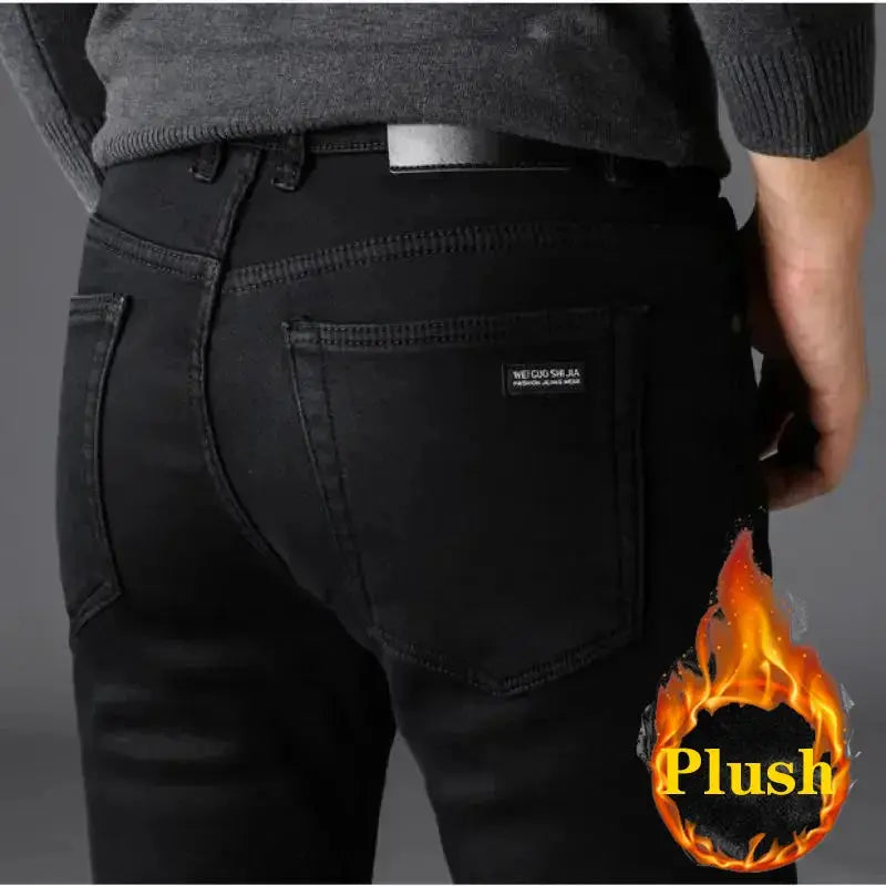 Men's black soft-stretch denim jeans by Simples Market, back pockets visible.