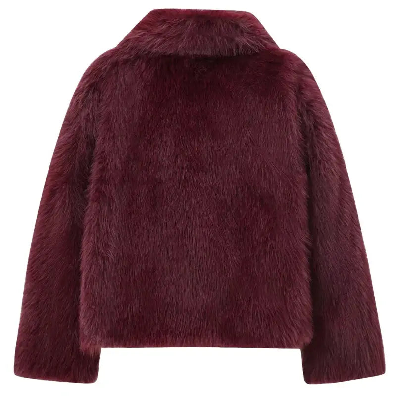 HXAO Womens Plush Burgundy Bomber Jacket Fur Coat For Warm Winter Comfort And Style