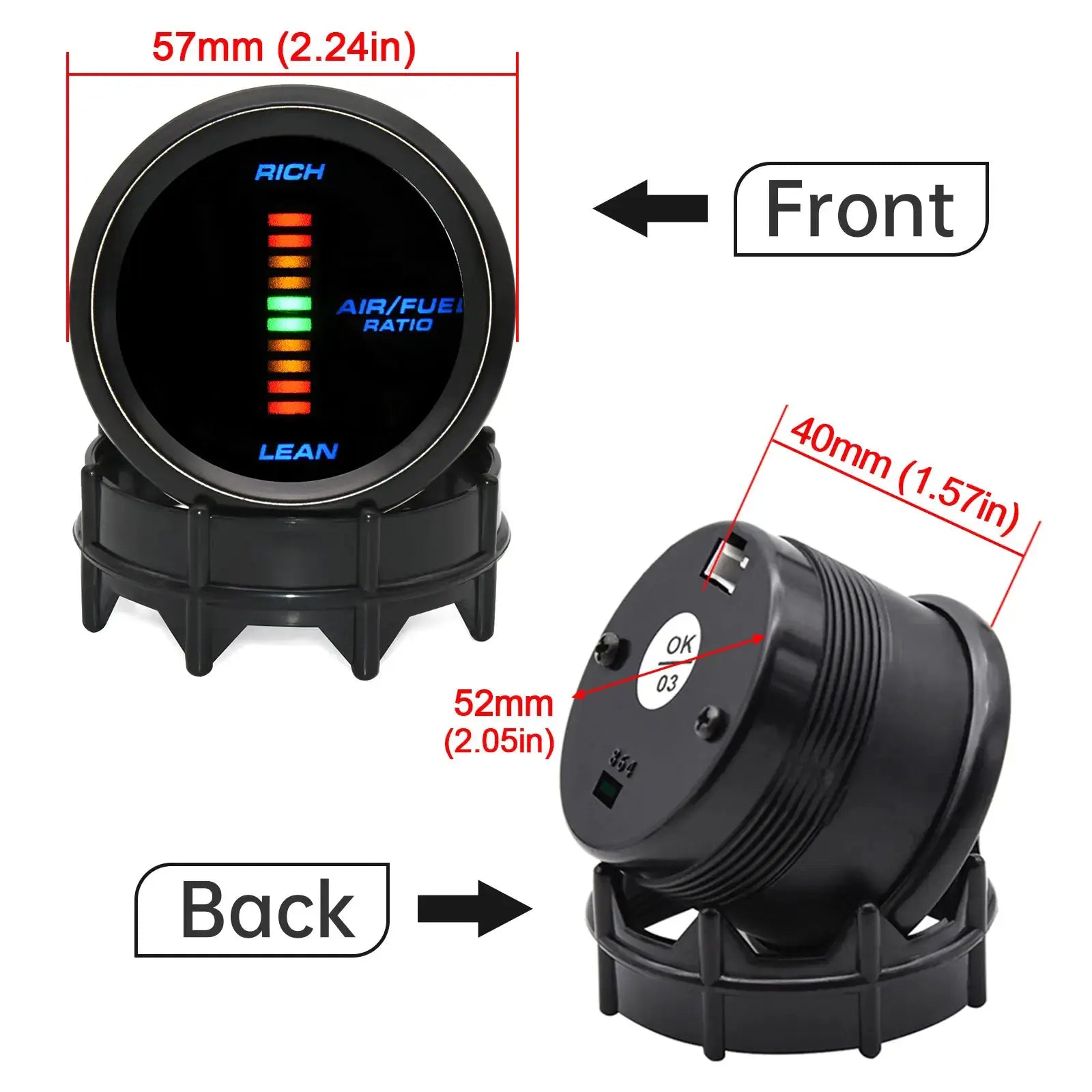 Universal 2-inch 52mm digital gauge with blue LED display for oil pressure, water temp, voltmeter, RPM/boost (12V)