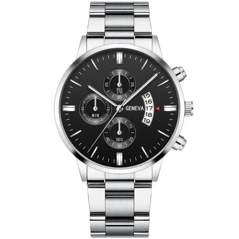 2pcs Luxury Men Business Watch Stainless Steel Calendar Big Dial Watches for Men Fashion Sports Casual Quartz Wristwatch Clock