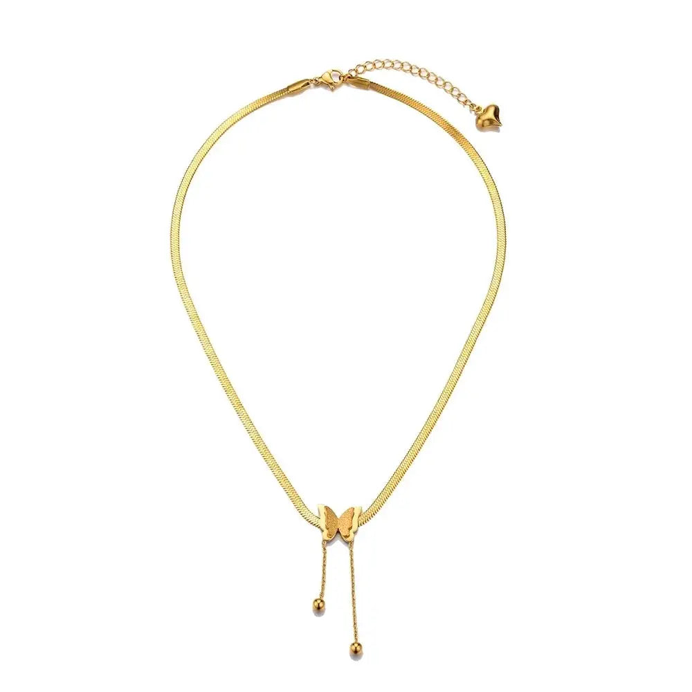 Vintage Butterfly Necklace For Women Golden Stainless Steel Snake Chains Choker With Charm Jewelry Gift