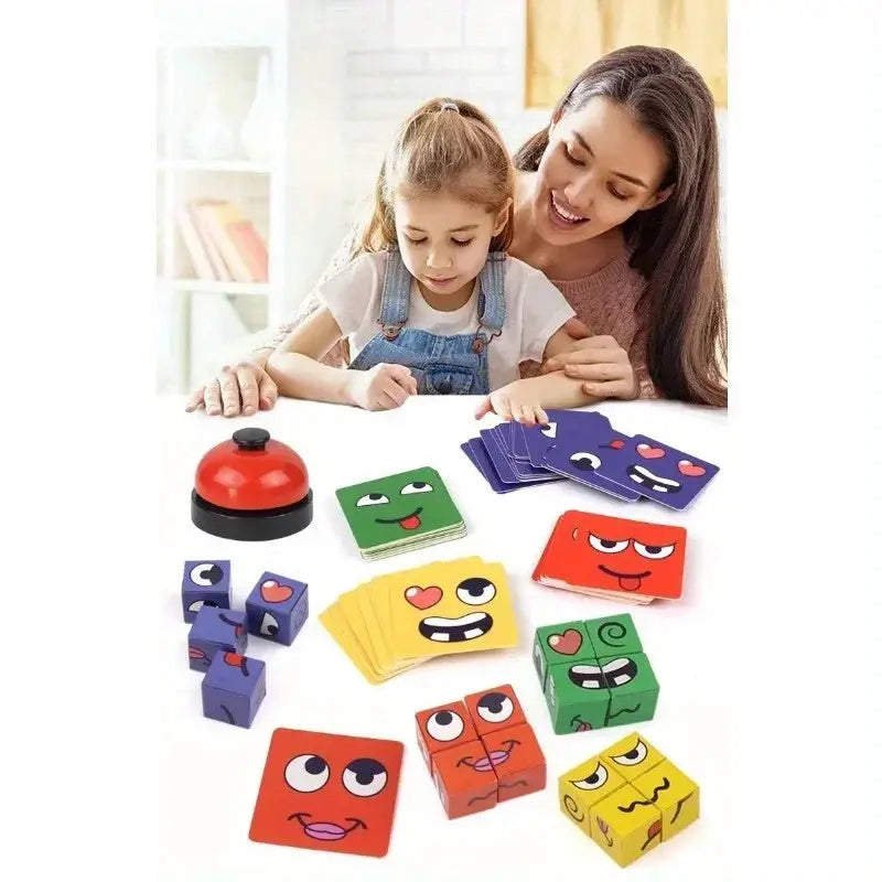 Kids Face Change Cube Game Montessori Expression Puzzle Building Blocks Educational Toy For Early Learning