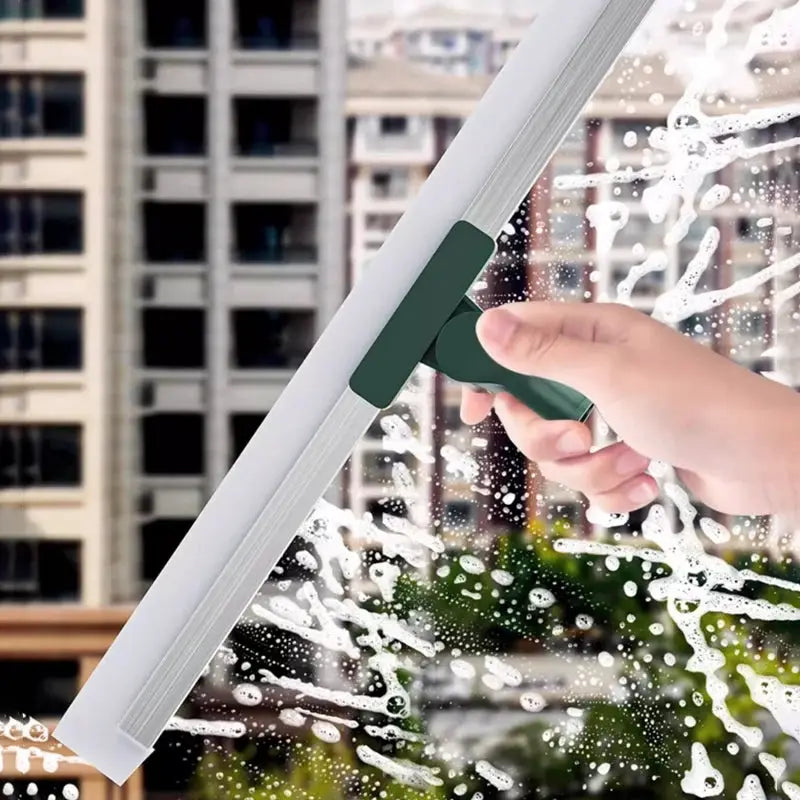 Cleaning brush with long telescopic handle; green silicone window squeegee by Simples Market