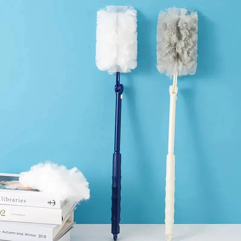 Simples Market extended pole dust collector with disposable microfiber cloth heads, blue and white, 2-pack