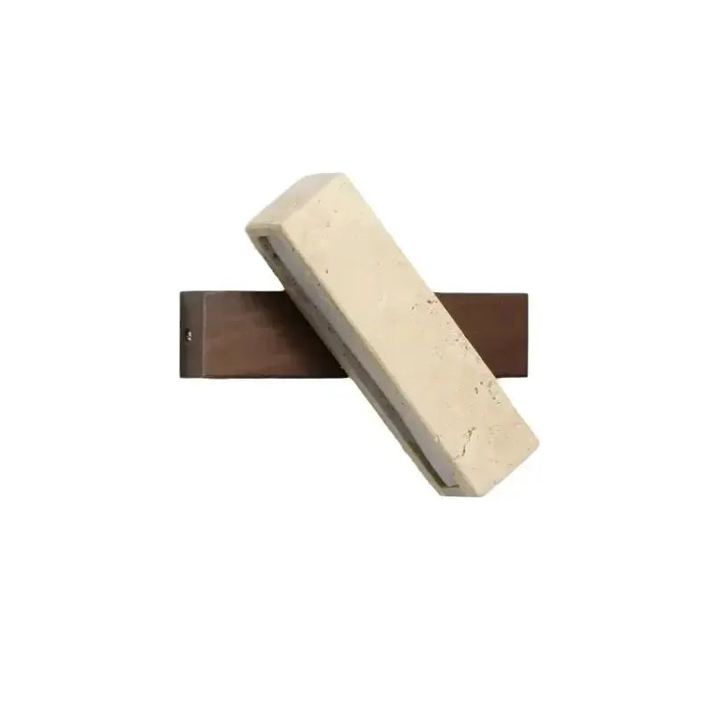 Natural Stone Wall Lamp Sconce by Simples Market; tan stone block mounted on a wood backplate