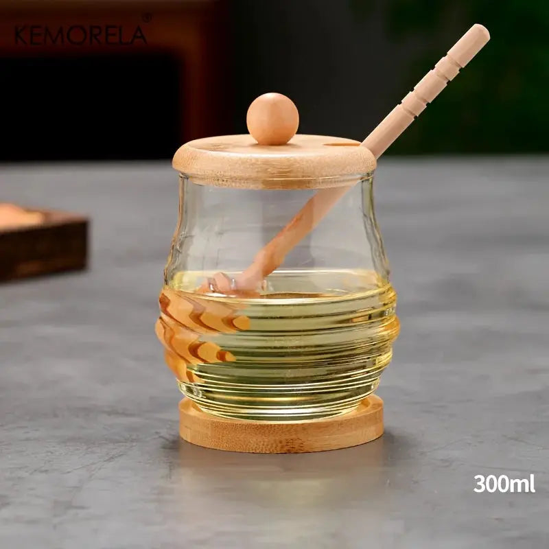 KEMORELA Glass Honeycomb Tank With Dipper And Lid Honey Storage Container For Kitchen And Wedding Party Dining Decor