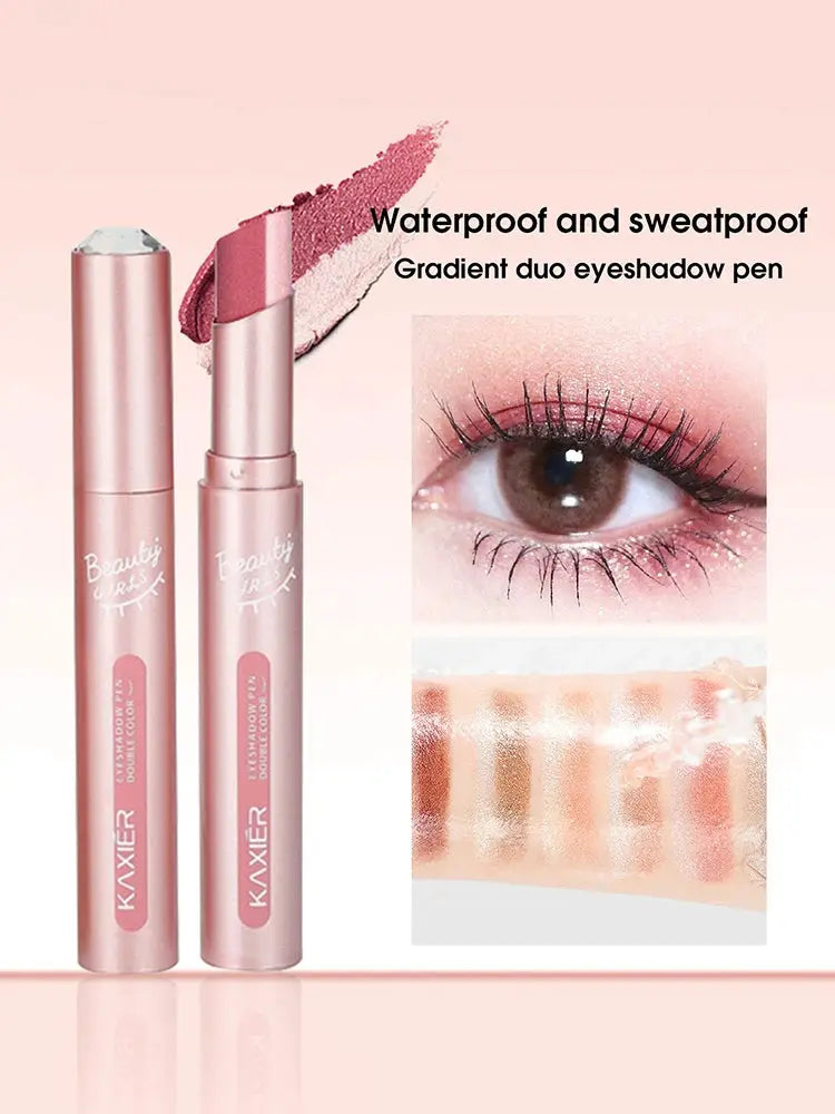Gradient Two Color Eyeshadow Pen Dual Ended Waterproof Sweat Proof Pearlescent Finishes Long Lasting Wear