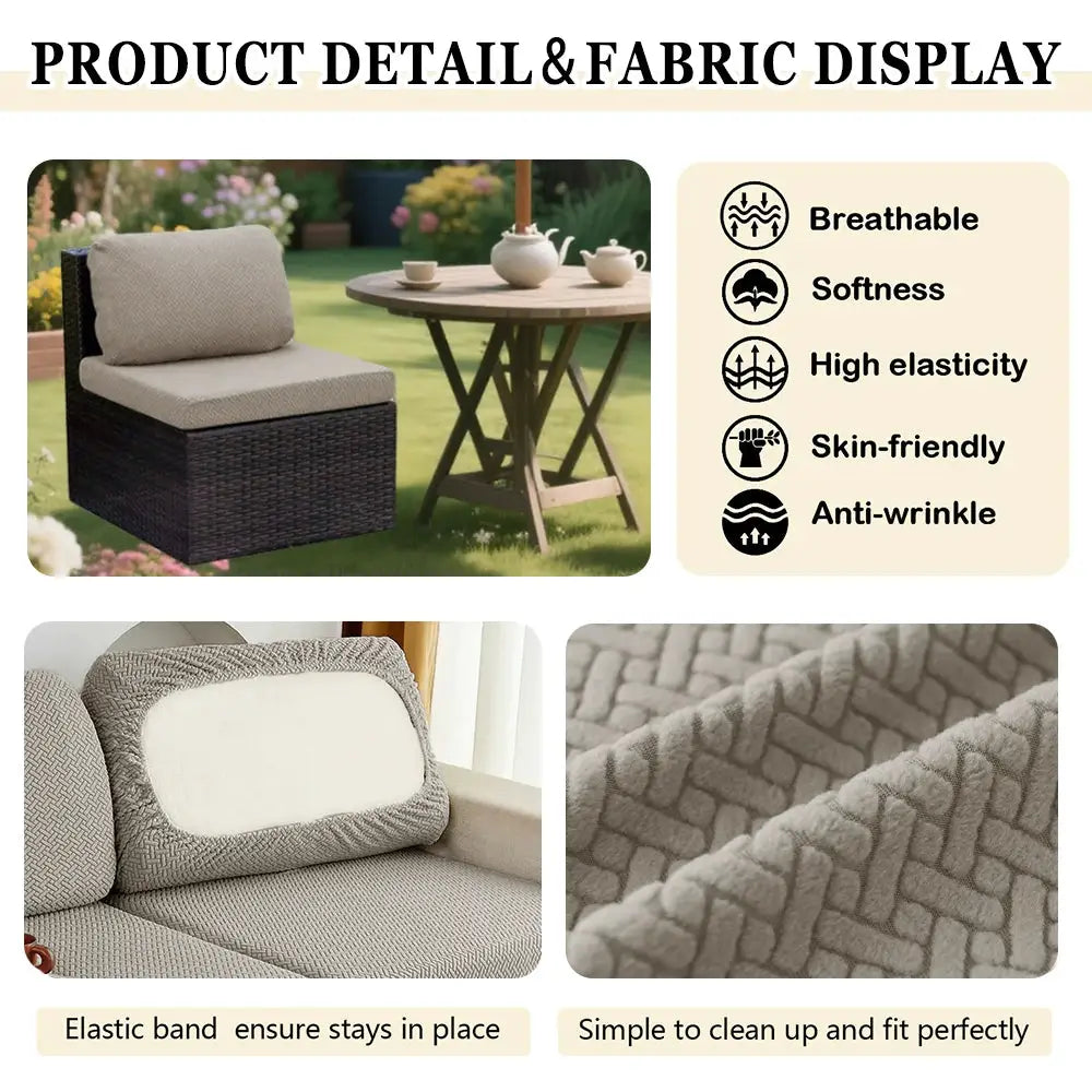 Twill Jacquard patio sofa cover by Simples Market, beige with anti-slip elastic band