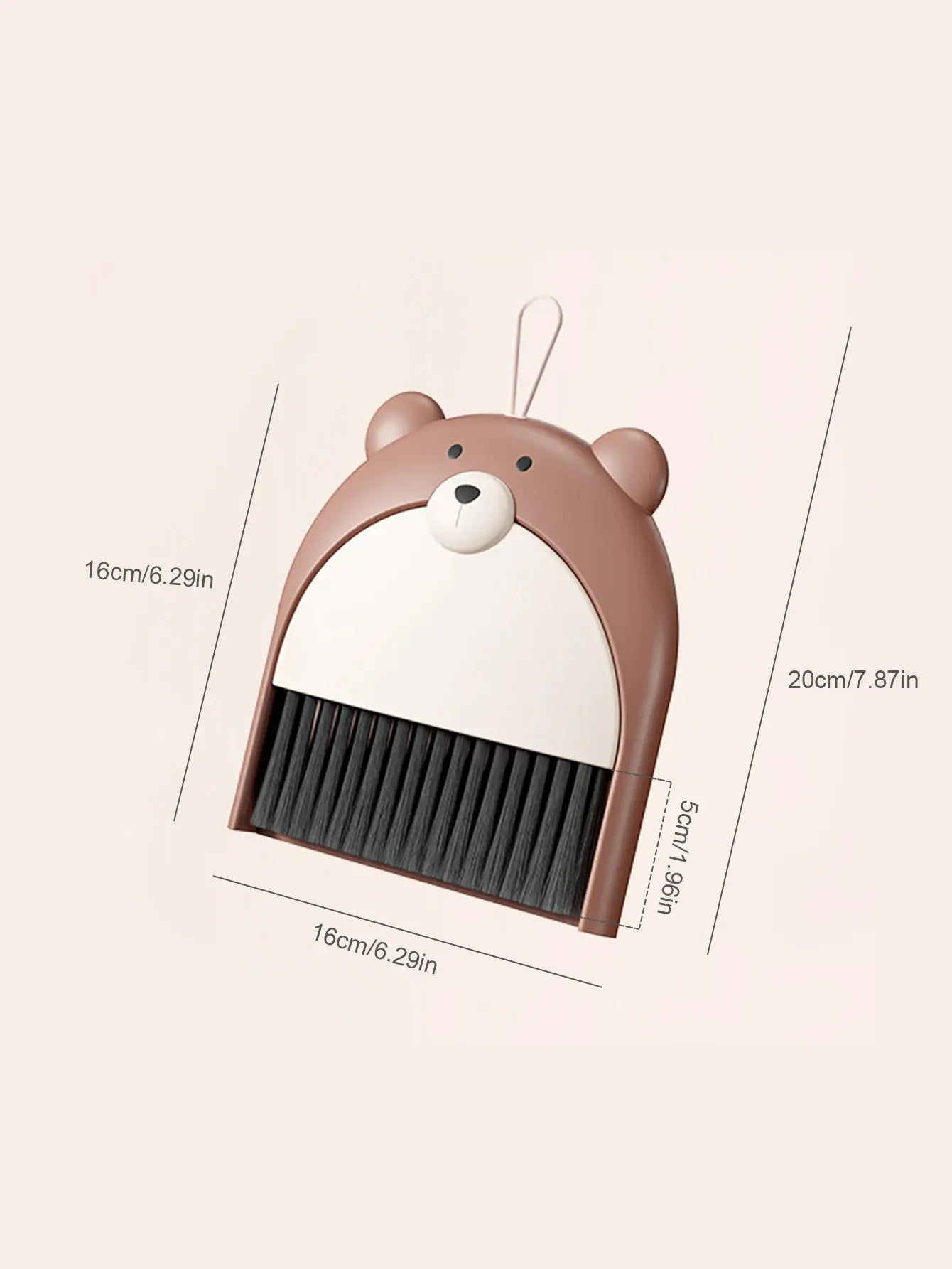 Simples Market teddy bear broom and dustpan set; small foldable desktop cleaning tool with brown bear design