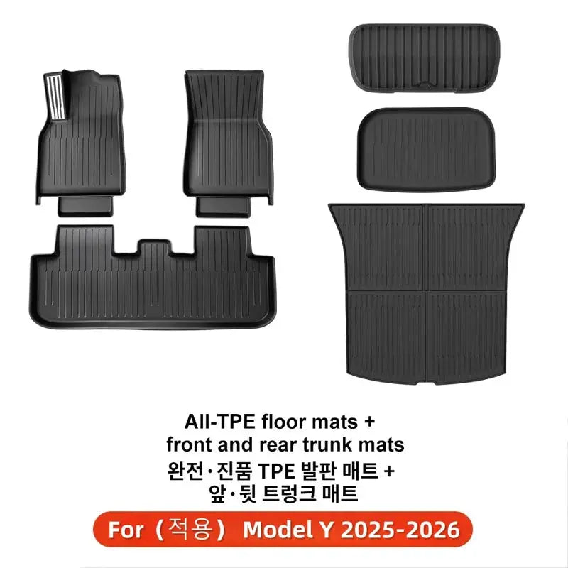 Model Y all-TPE car floor mats set with front, rear, and trunk mats in black by Simples Market
