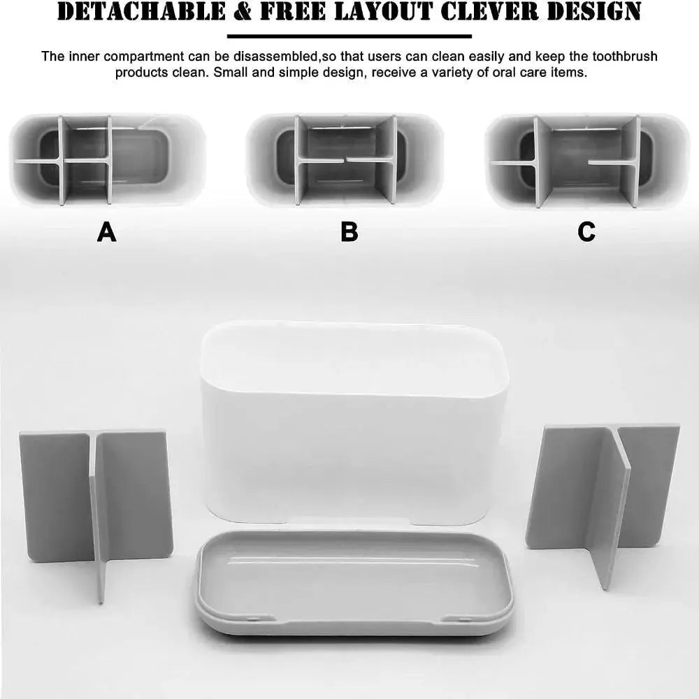 Electric toothbrush holder by Simples Market, large-capacity plastic bathroom countertop organizer with detachable compartments.