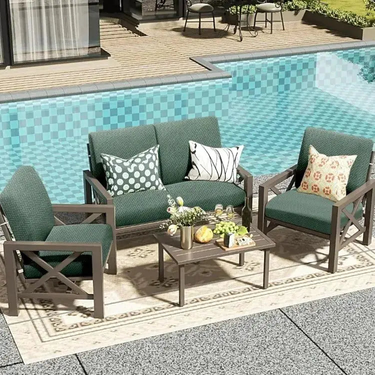 Outdoor sofa cushion covers, green stretch fabric for patio furniture