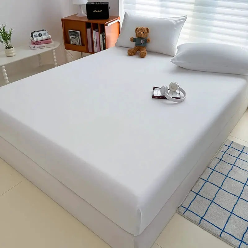 Washed fitted sheet with elastic bands; white, non-slip mattress cover for single to king beds 90x200/150x200/180