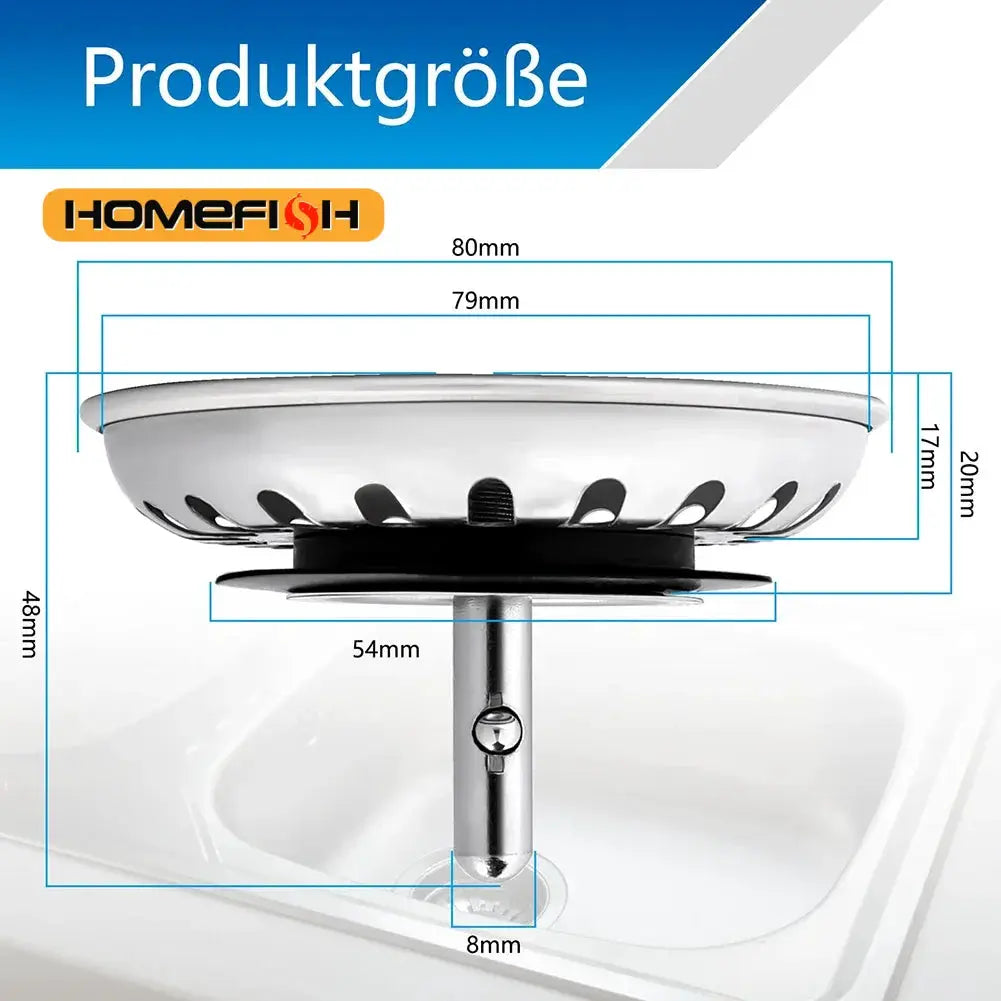 Premium Stainless Steel Kitchen Sink Strainer Waste Plug Replacement Basin Drain Filter 80mm 82mm 84mm with Fixing Pin
