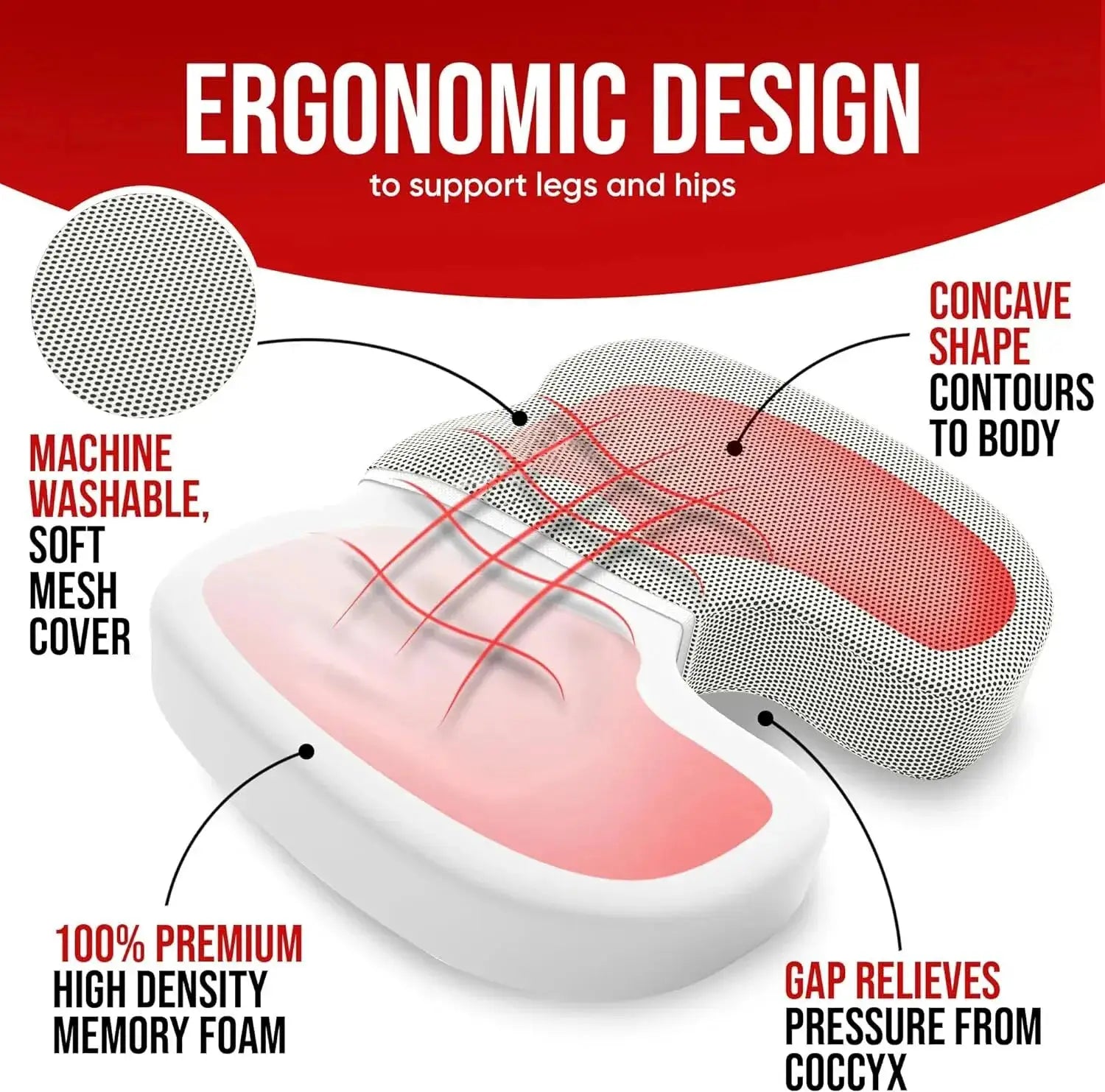 Ergonomic Memory Cotton Office Chair Cushion For Hemorrhoid Relief And Prolonged Sitting Comfort