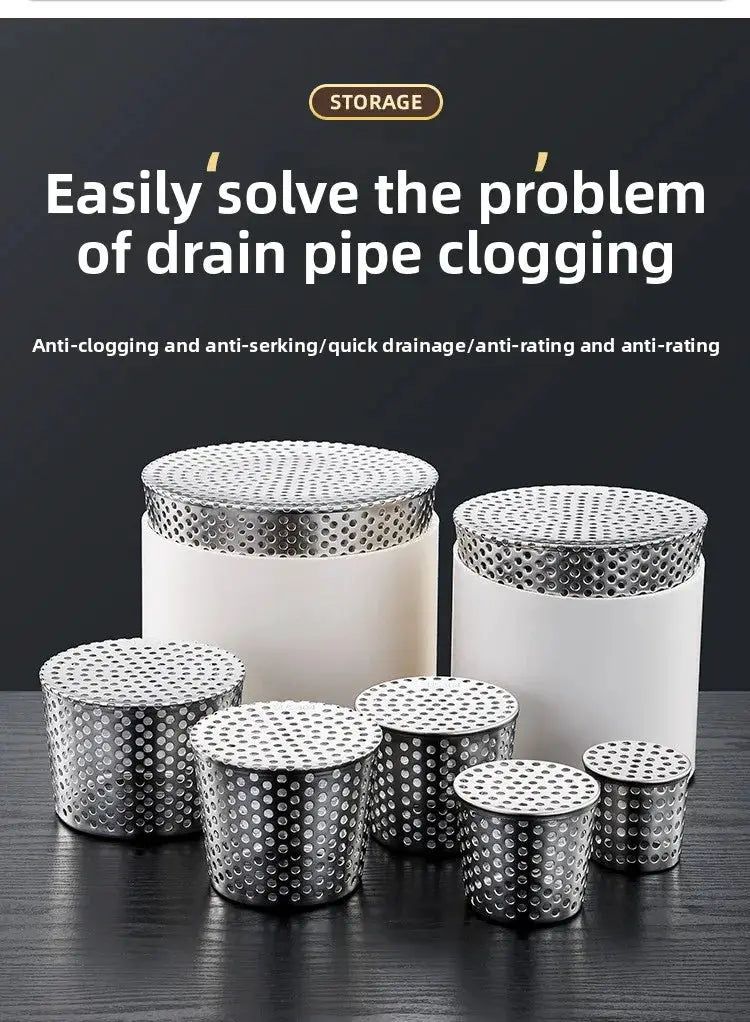 Simples Market 304 stainless steel floor drain wall-side inserts with perforated debris screens; multi-size set