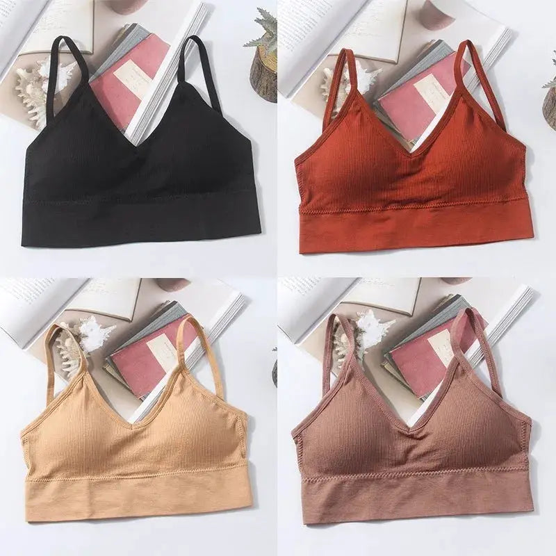 Simples Market Kit of 4 women's cotton seamless bras in black, burnt orange, beige and taupe
