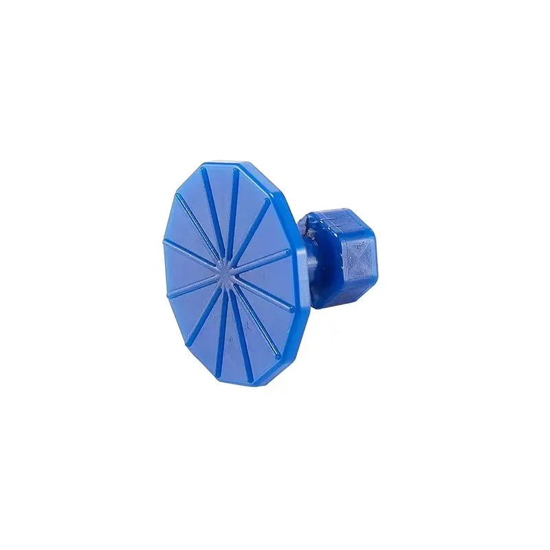 Car dent repair puller disk in blue plastic with radial spokes and hex connector