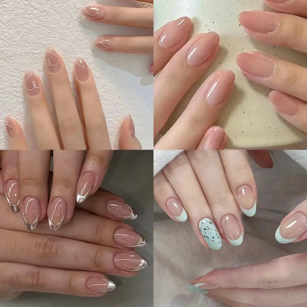 LuxeNail Gradient Nude Short Almond Press On Nails Full Cover Glossy Finish XS To M For Daily Wear