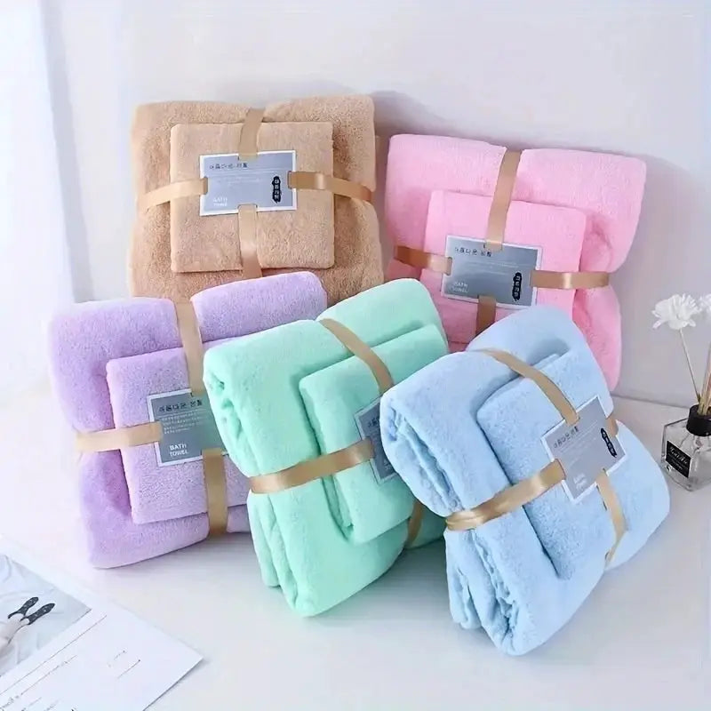 2 Piece Bath Towels Set Ultra Soft Coral Velvet Highly Absorbent Quick Dry For Adults Hotel And Spa Use