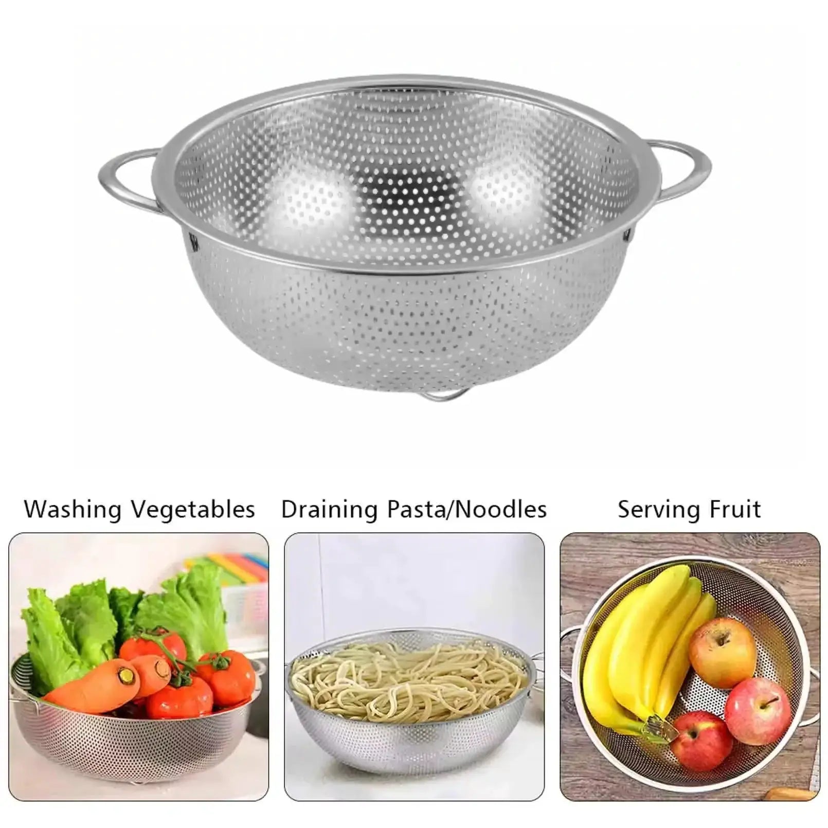 All Purpose Stainless Steel Fine Mesh Strainer Set With Handles Resting Base Net Baskets For Kitchen