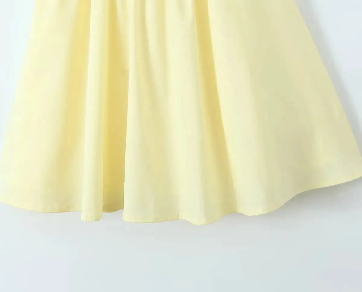 Yenkye Sexy Elegant Fishbone Waist Mini Dress Yellow Lace Up Back