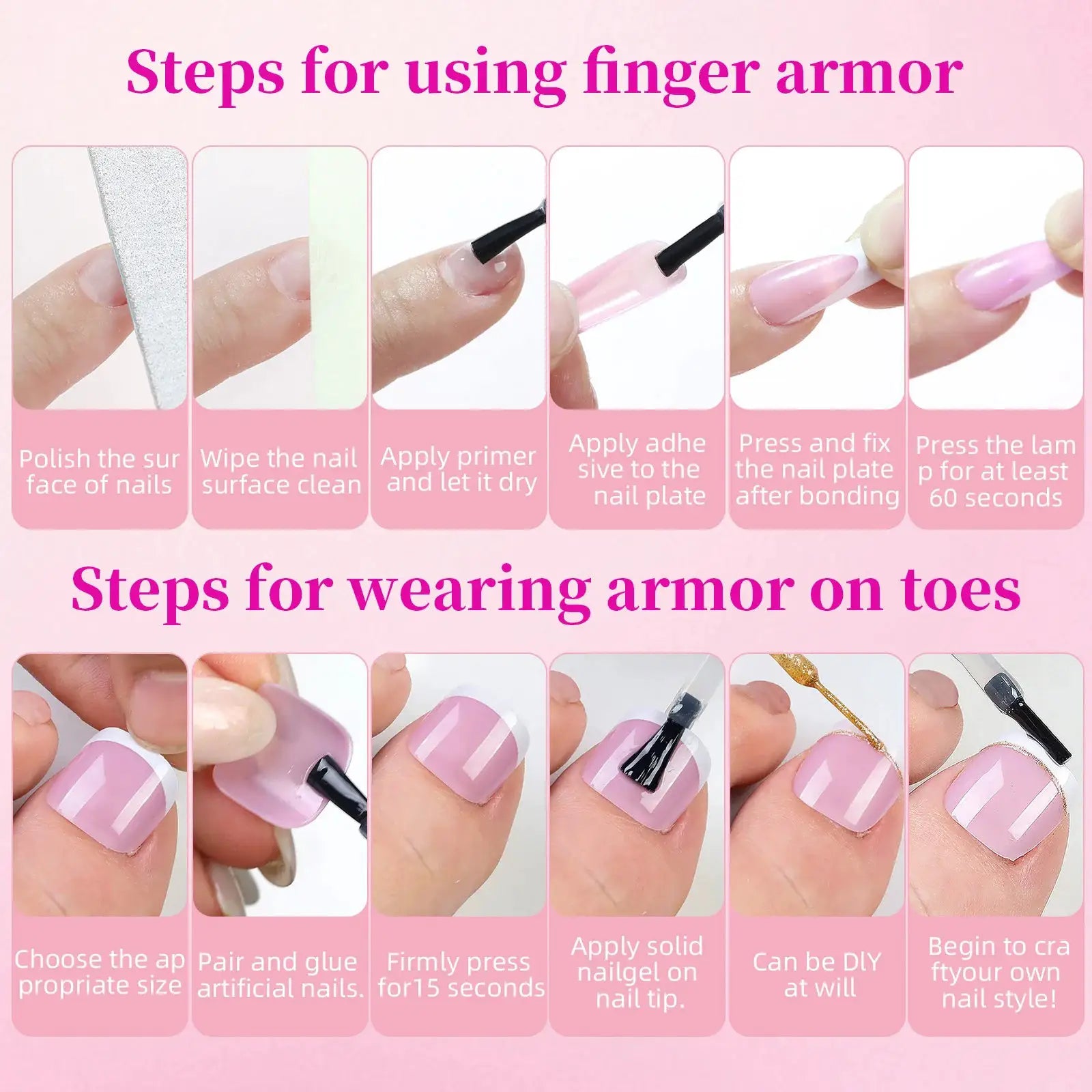 144 Pcs French Manicure Nail Set For Hands And Feet Summer Short Square Shiny Acrylic Full Coverage